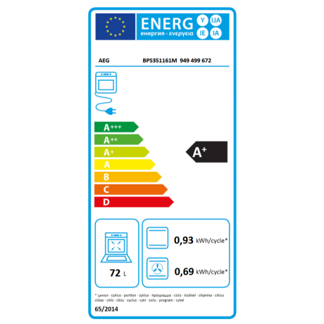 AEG BPS351161M Εντοιχιζόμενος Φούρνος με Πυρόλυση 72lt INOX